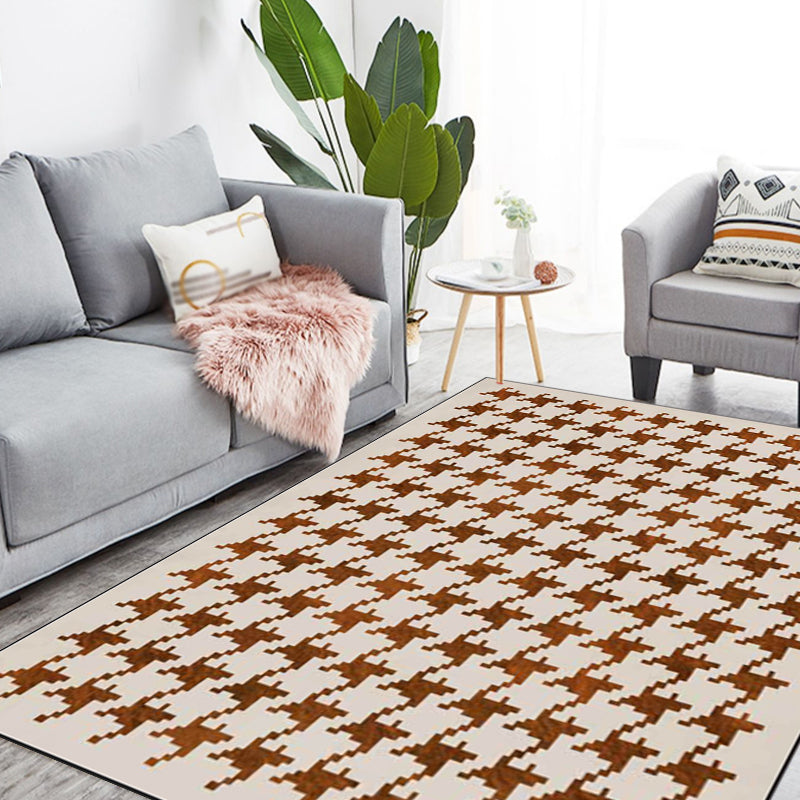 Modernist Houndstooth Pattern Carpet Orange Red Polyester Carpet Non-slip Pet-friendly Washable Carpet for Bedroom