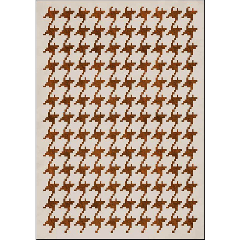 Modernist Houndstooth Pattern Carpet Orange Red Polyester Carpet Non-slip Pet-friendly Washable Carpet for Bedroom