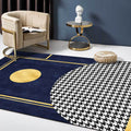 Blue geometric patterned rug with houndstooth polyester minimalist rug pet-friendly washable non-slip rug for the living room