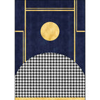 Blue geometric patterned rug with houndstooth polyester minimalist rug pet-friendly washable non-slip rug for the living room