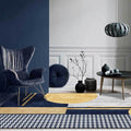 Gold Living Room Rug Modernism Geometric and Houndstooth Pattern Rug Polyester Washable Non-Slip Back Pet-Friendly Rug