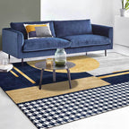 Gold Living Room Rug Modernism Geometric and Houndstooth Pattern Rug Polyester Washable Non-Slip Back Pet-Friendly Rug