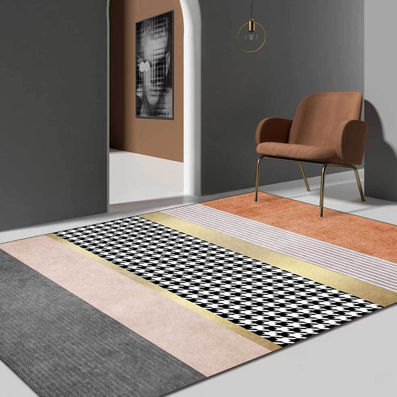 Modernist Houndstooth Pattern Carpet Orange Polyester Carpet Non-Slip Pet-Friendly Washable Carpet for Bedroom