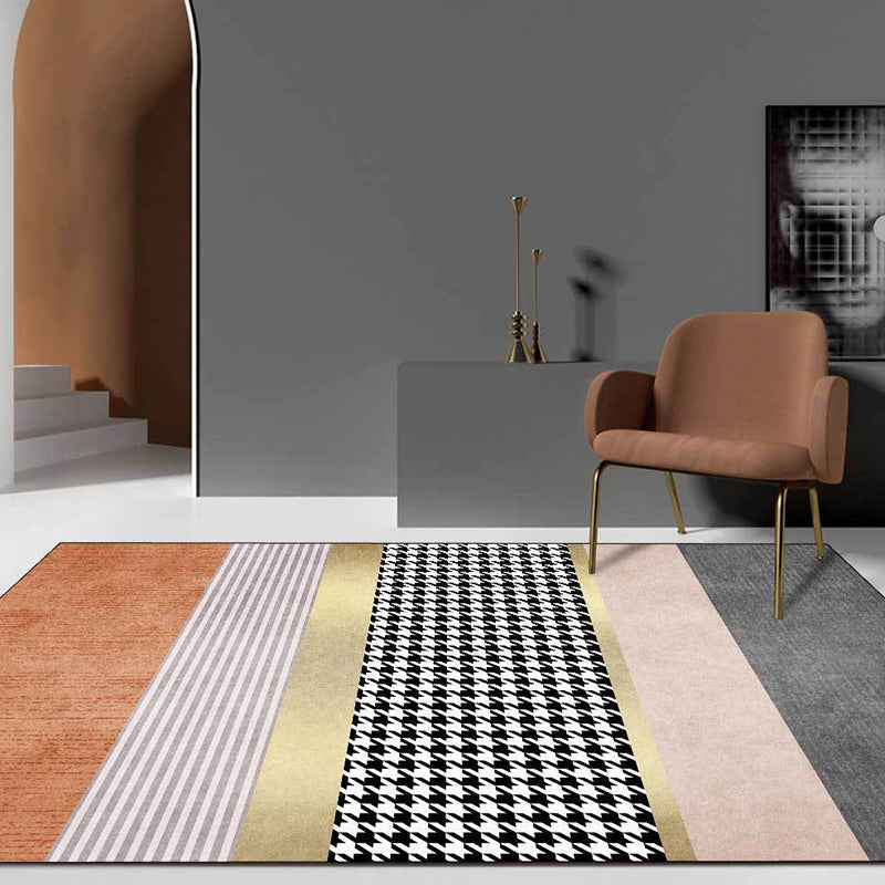 Modernist Houndstooth Pattern Carpet Orange Polyester Carpet Non-Slip Pet-Friendly Washable Carpet for Bedroom