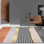Modernist Houndstooth Pattern Carpet Orange Polyester Carpet Non-Slip Pet-Friendly Washable Carpet for Bedroom