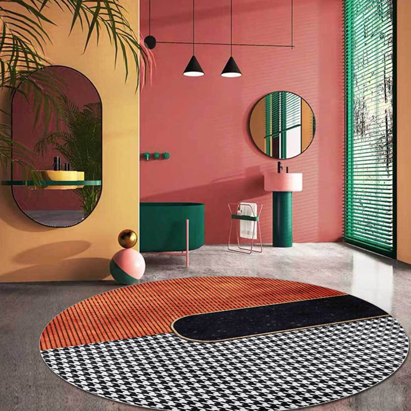 Orange Houndstooth Pattern Carpet Polyester Minimalist Carpet Pet-Friendly Washable Non-Slip Carpet for the Living Room