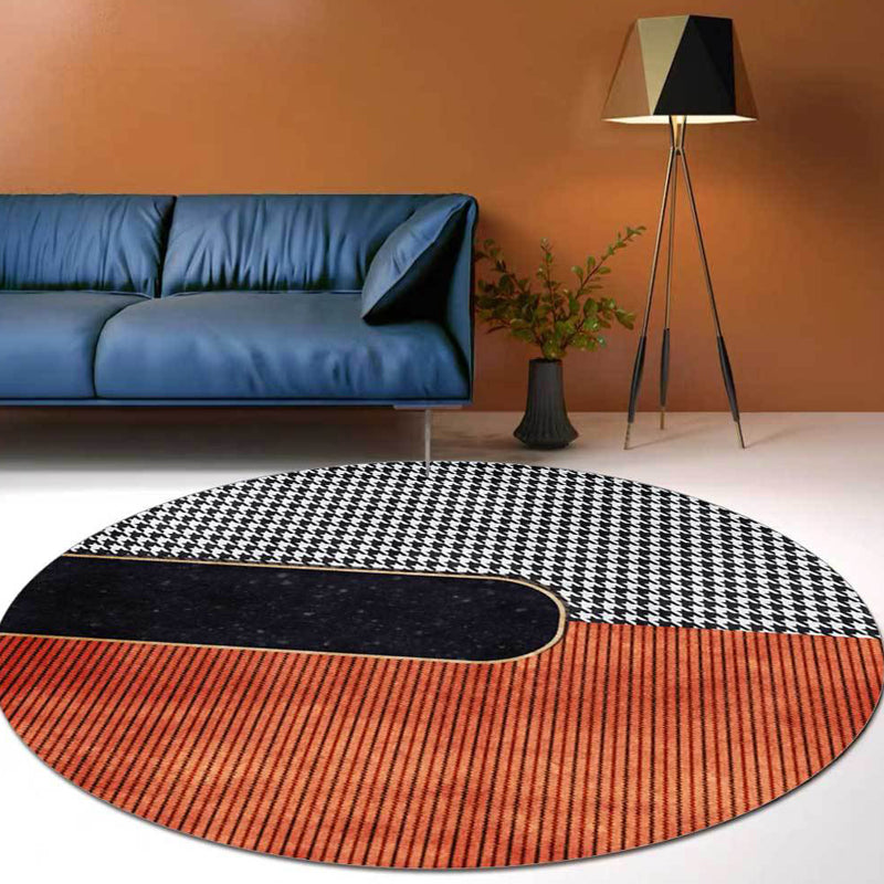 Orange Houndstooth Pattern Carpet Polyester Minimalist Carpet Pet-Friendly Washable Non-Slip Carpet for the Living Room