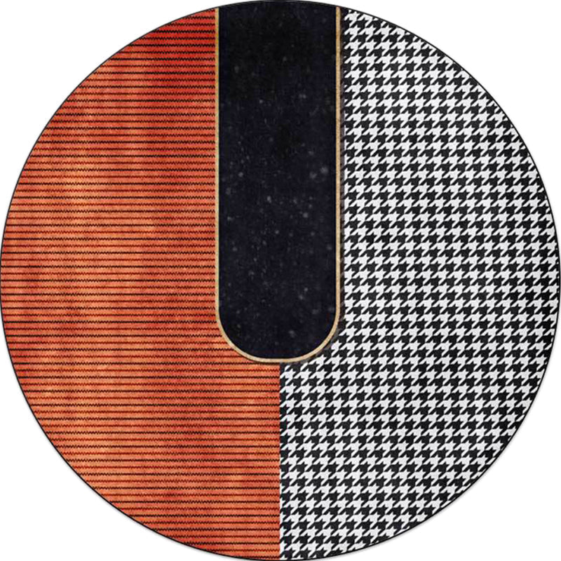 Orange Houndstooth Pattern Carpet Polyester Minimalist Carpet Pet-Friendly Washable Non-Slip Carpet for the Living Room
