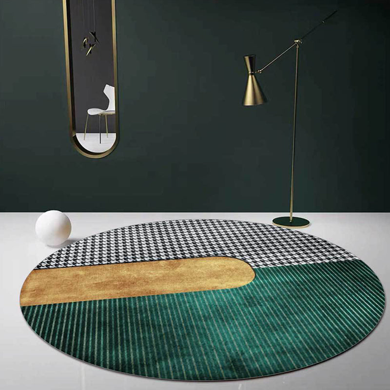 Green Living Room Carpet Modernism Houndstooth Pattern Carpet Polyester Washable Non-Slip Underlay Pet-Friendly Carpet