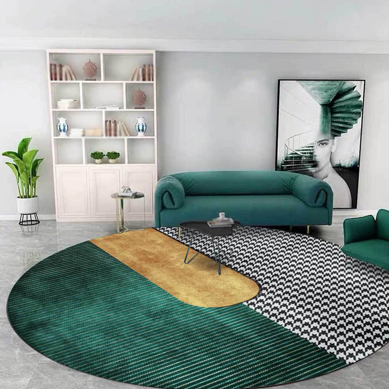 Green Living Room Carpet Modernism Houndstooth Pattern Carpet Polyester Washable Non-Slip Underlay Pet-Friendly Carpet