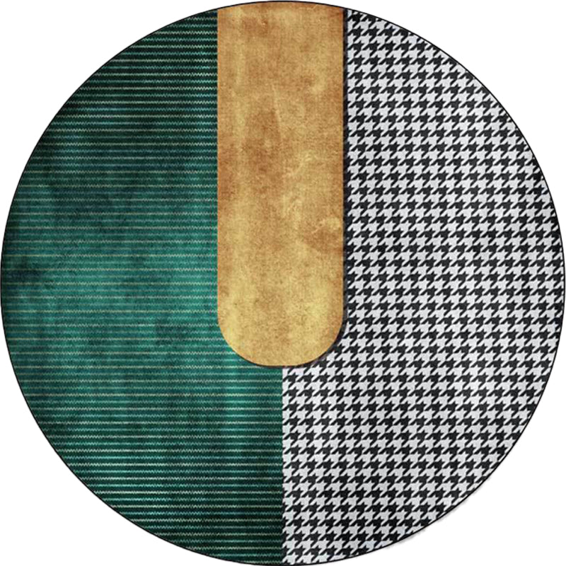 Green Living Room Carpet Modernism Houndstooth Pattern Carpet Polyester Washable Non-Slip Underlay Pet-Friendly Carpet