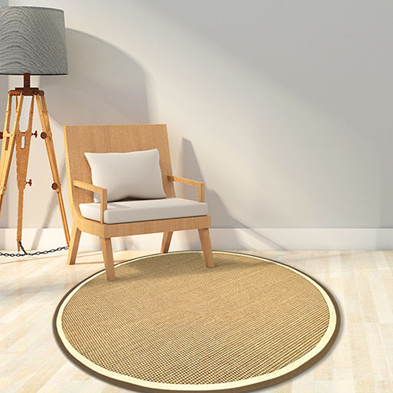 Brown Living Room Rug Rustic Circle Pattern Rug Sisal Washable Non-Slip Backing Pet-Friendly Rug