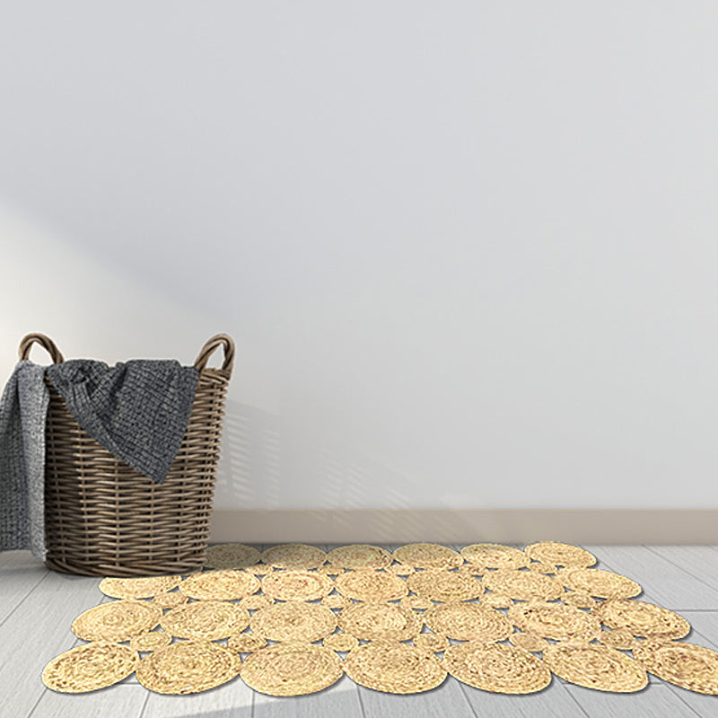 Country Solid Color Carpet Beige and Yellow Jute Carpet Non-Slip Pet-Friendly Washable Area Rug for Study