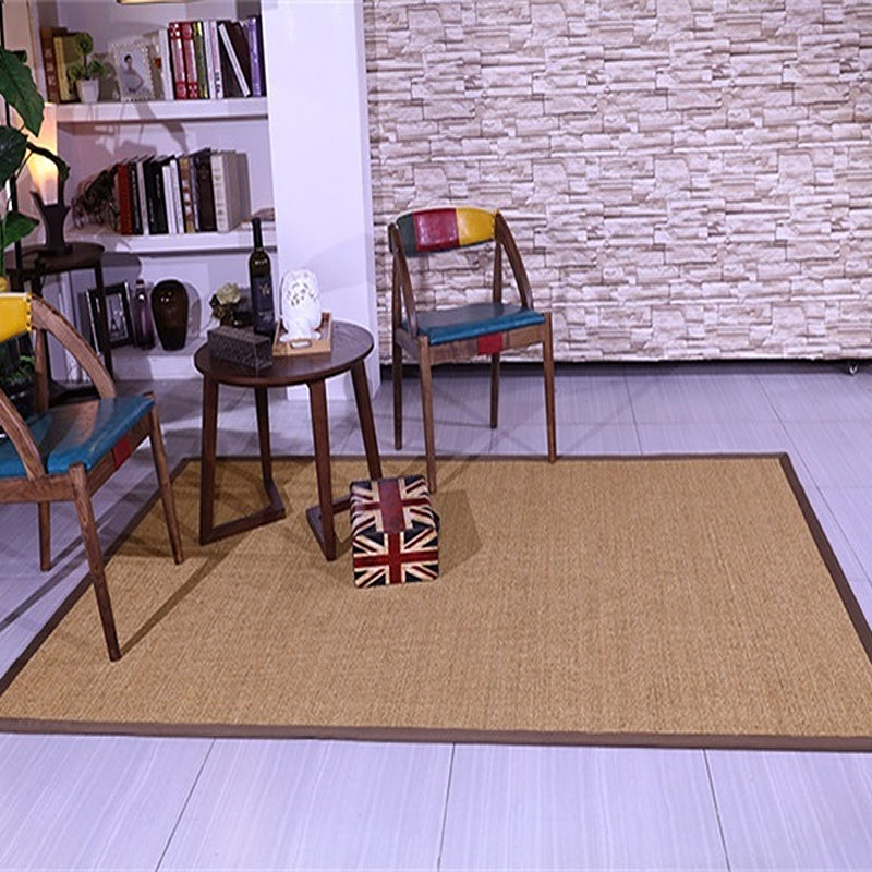 Brown Solid Color Rug Sisal Country Rug Pet Friendly Washable Non-Slip Rug for Bedroom