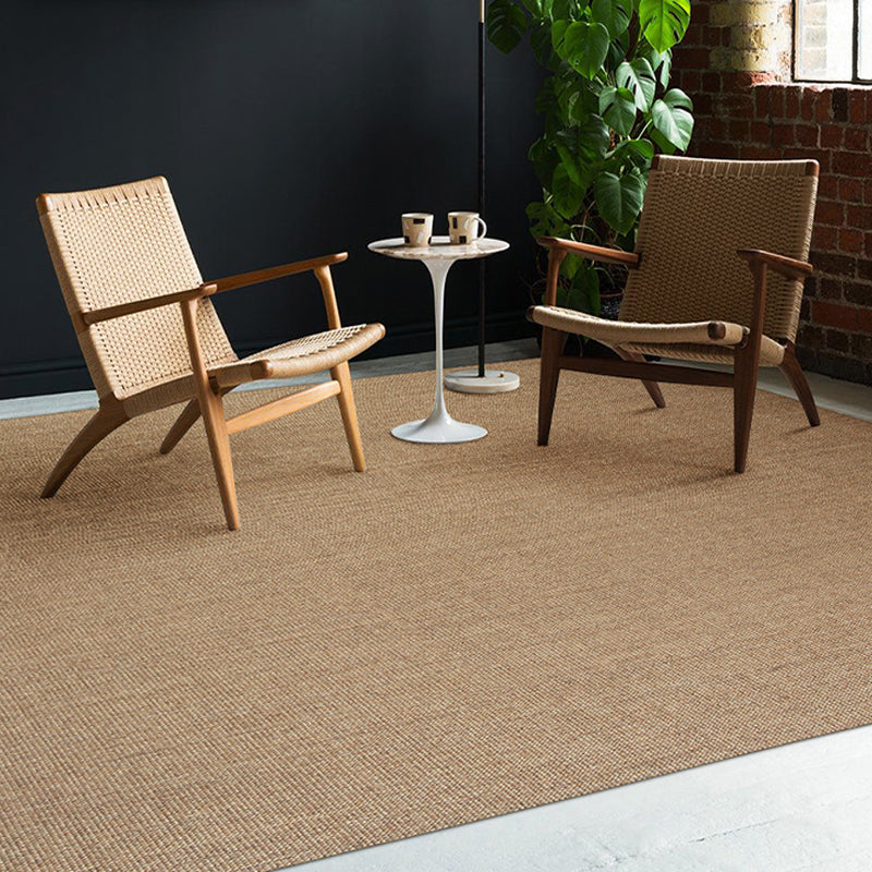 Brown Living Room Rug Rustic Solid Color Rug Sisal Washable Non-Slip Back Pet-Friendly Rug