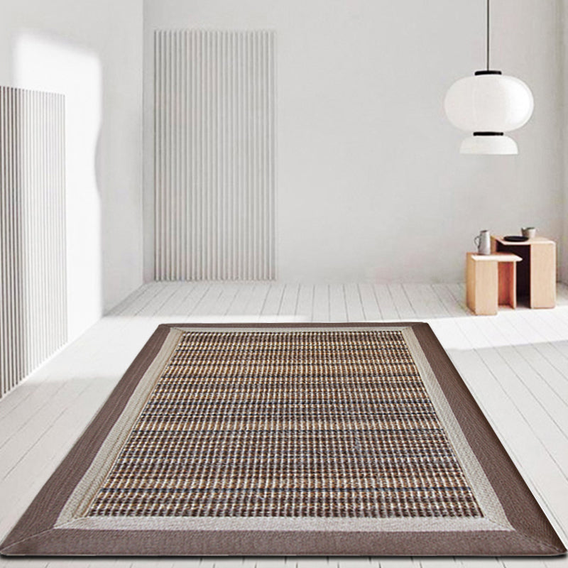 Brown Living Room Rug Rustic Striped Pattern Rug Sisal Washable Non-Slip Backing Pet-Friendly Rug