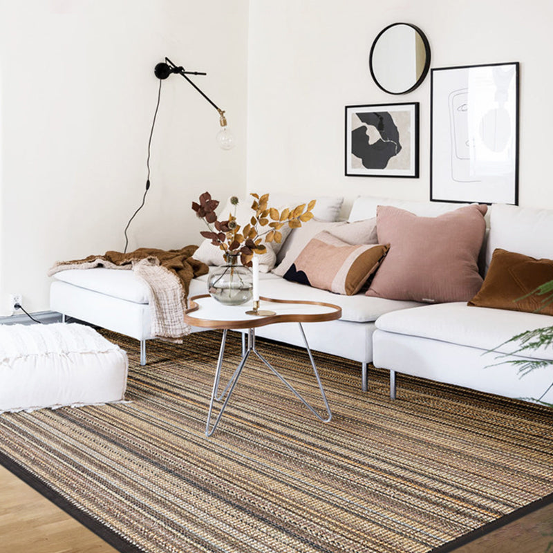 Brown Striped Pattern Rug Sisal Rustic Rug Pet Friendly Washable Non-Slip Rug for the Bedroom