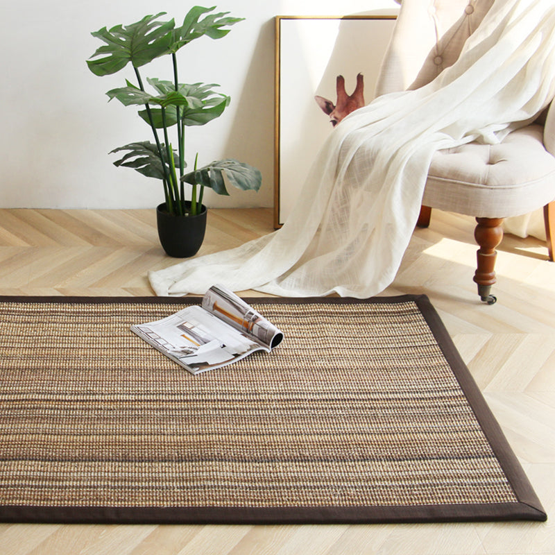 Brown Striped Pattern Rug Sisal Rustic Rug Pet Friendly Washable Non-Slip Rug for the Bedroom