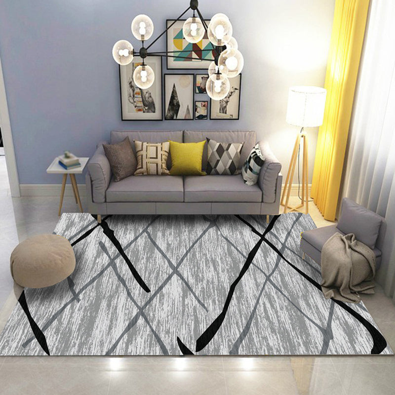 Industrial Abstract Floor Rug Multicolor Polyester Rug Non-Slip Pet Friendly Washable Area Rug for Bedroom