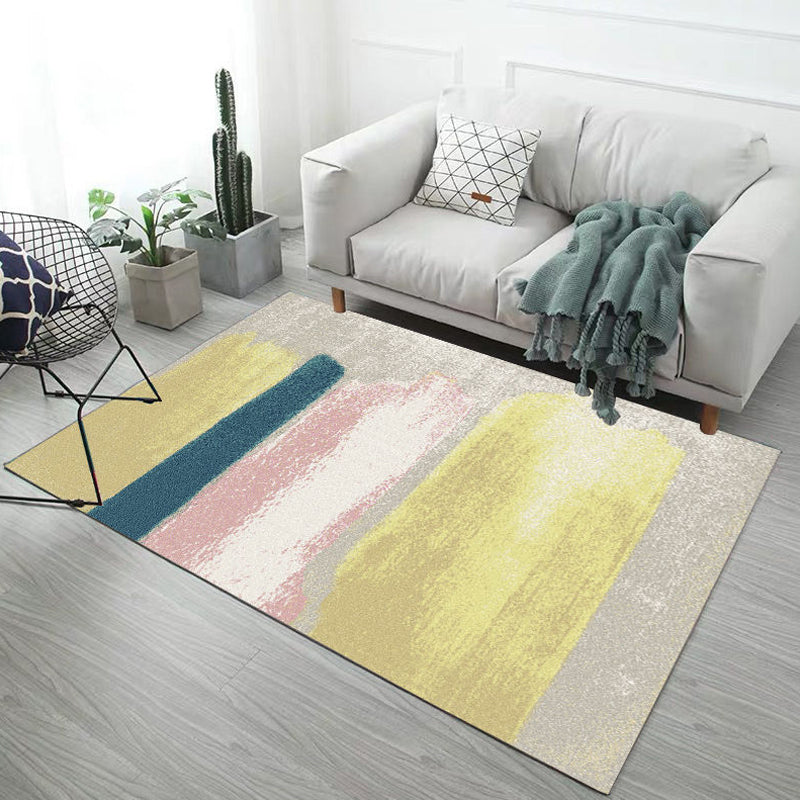 Multicolor Living Room Rug Industrial Abstract Geometric Pattern Rug Polyester Washable Non-Slip Backing Pet-Friendly Rug