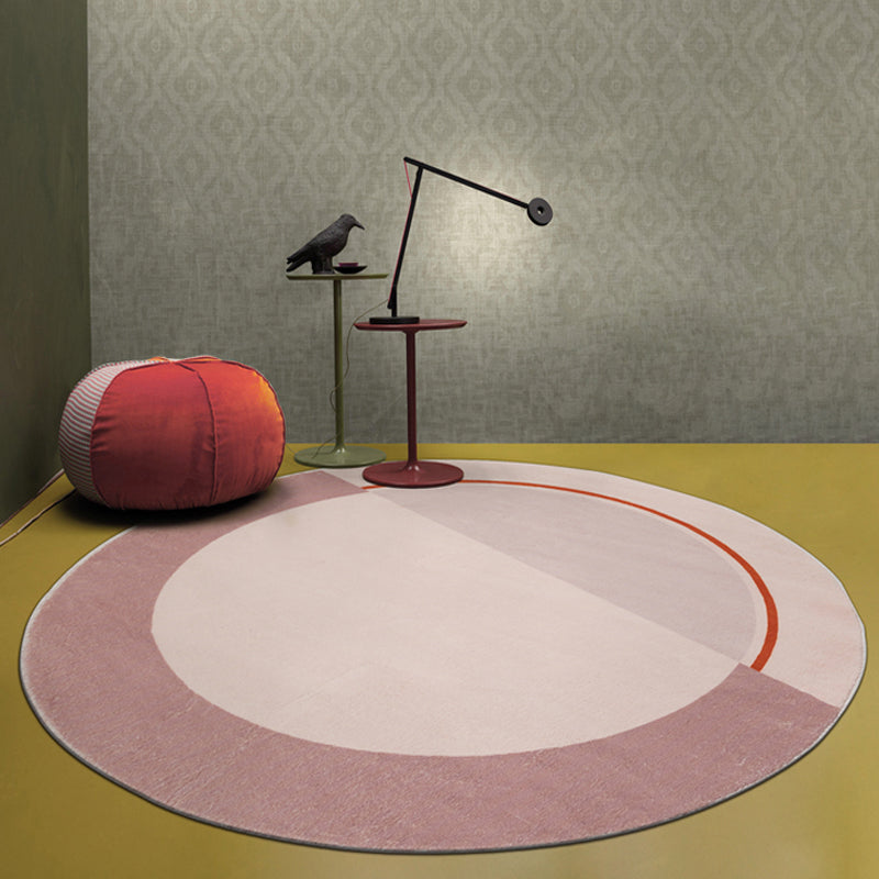 Modern Color Block Carpet Pink and Red Polyester Carpet Non-Slip Pet-Friendly Washable Rug for Bedroom