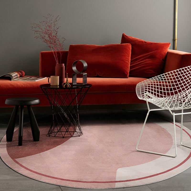 Modern Color Block Carpet Pink and Red Polyester Carpet Non-Slip Pet-Friendly Washable Rug for Bedroom