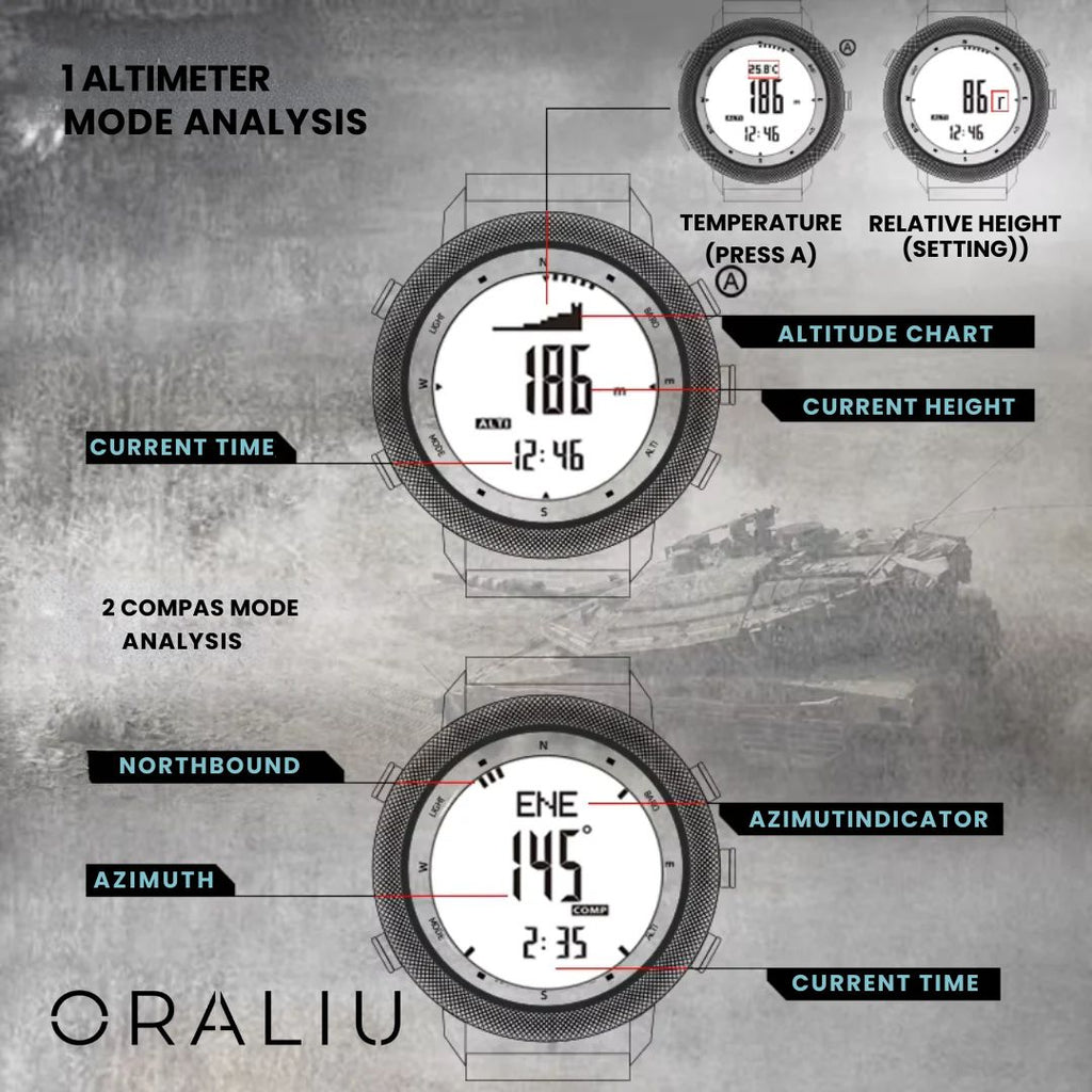 Outdoor Sports Watch – Waterproof 50M, Barometer, Altimeter & Compass