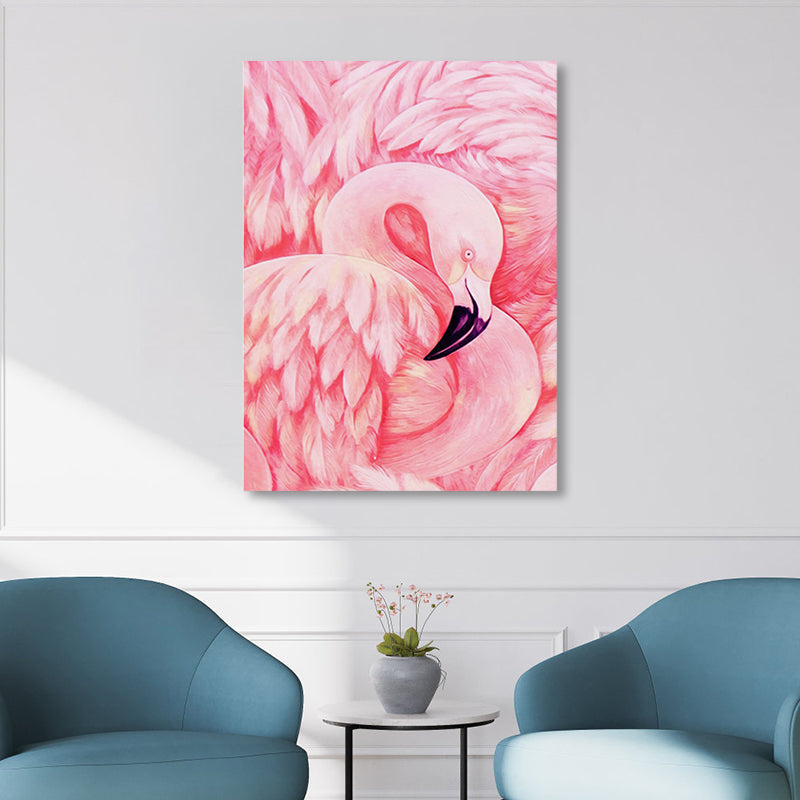 Flamingo Canvas Print Tropical Style Texture Wall Art Decor in Pink for Family Room