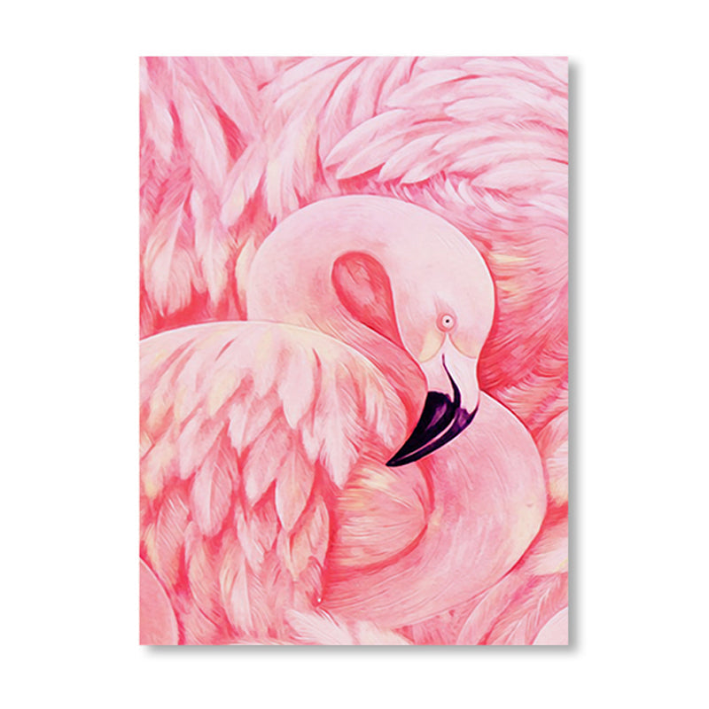 Flamingo Canvas Print Tropical Style Texture Wall Art Decor in Pink for Family Room