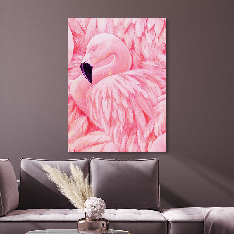 Flamingo Canvas Print Tropical Style Texture Wall Art Decor in Pink for Family Room
