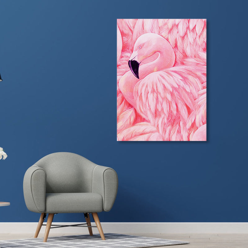 Flamingo Canvas Print Tropical Style Texture Wall Art Decor in Pink for Family Room