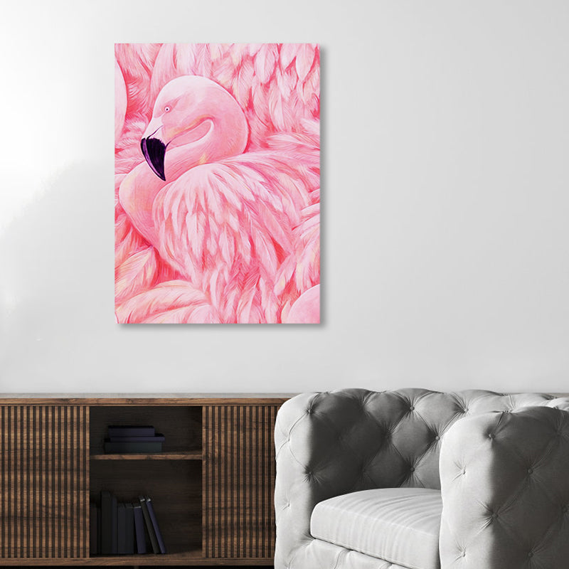 Flamingo Canvas Print Tropical Style Texture Wall Art Decor in Pink for Family Room
