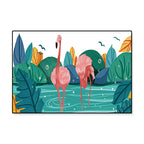 Flamingo Print Painting Tropical Stylish Textured Canvas Wall Art for Dining Room