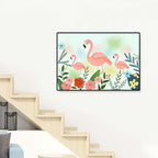 Flamingo Print Painting Tropical Stylish Textured Canvas Wall Art for Dining Room