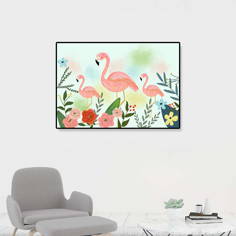 Flamingo Print Painting Tropical Stylish Textured Canvas Wall Art for Dining Room