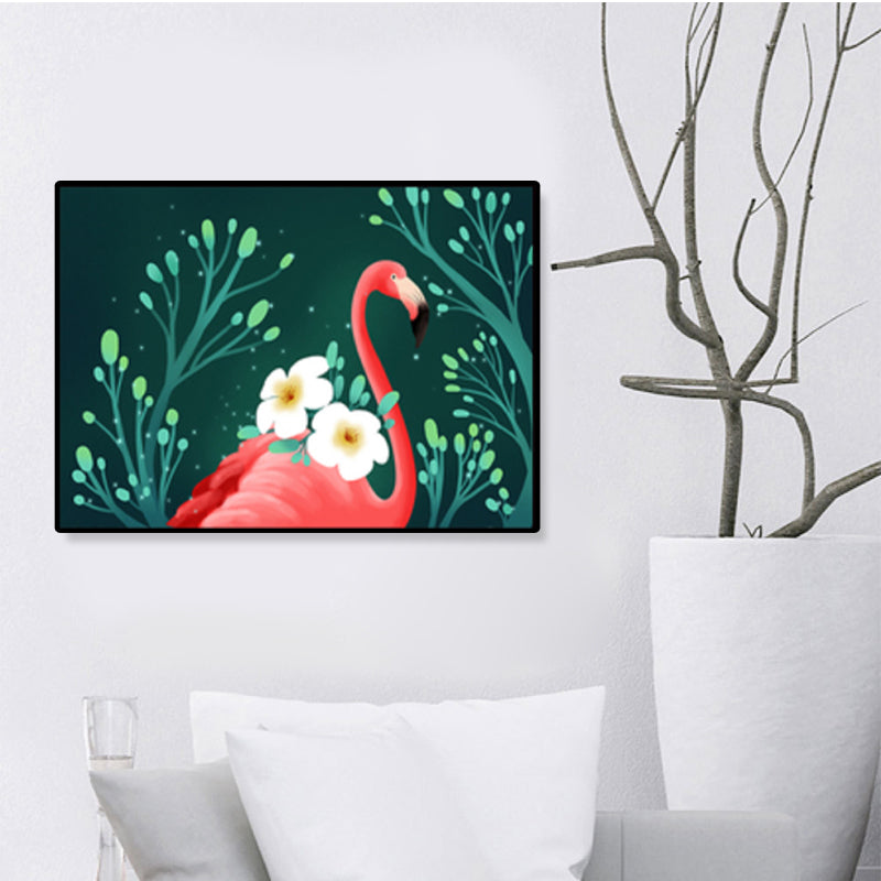 Flamingo Print Painting Tropical Stylish Textured Canvas Wall Art for Dining Room