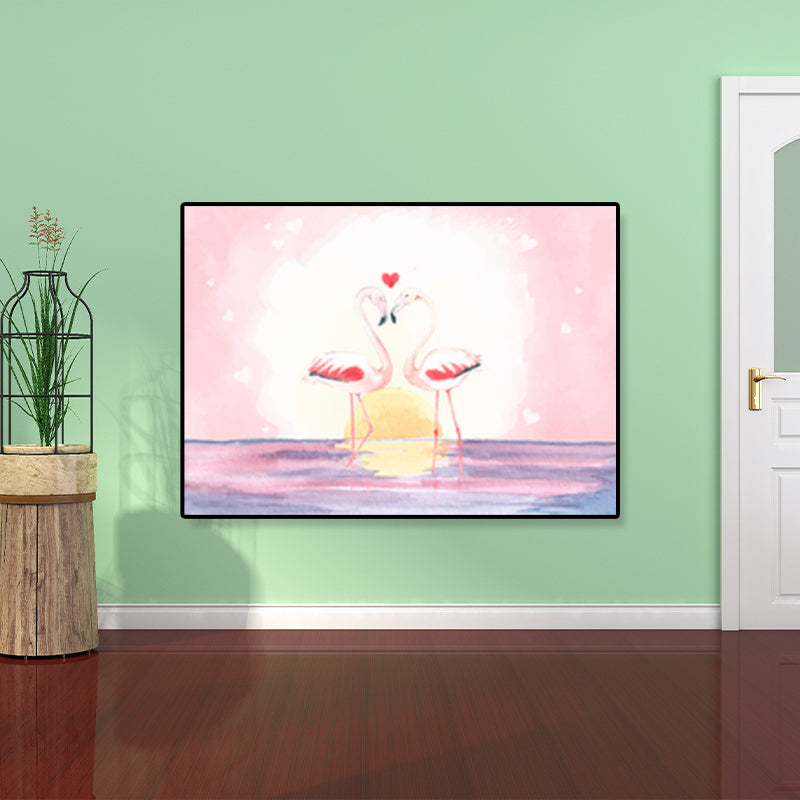 Flamingo Print Painting Tropical Stylish Textured Canvas Wall Art for Dining Room