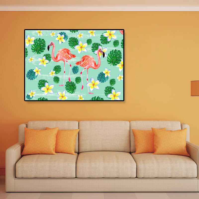 Flamingo Print Painting Tropical Stylish Textured Canvas Wall Art for Dining Room