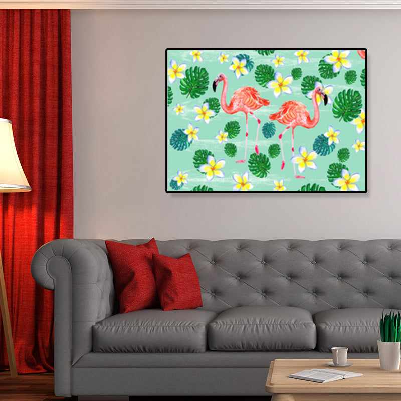 Flamingo Print Painting Tropical Stylish Textured Canvas Wall Art for Dining Room