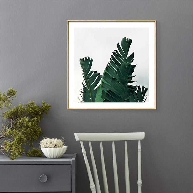 Green Banana Leaves Canvas Print Botanical Tropix Textured Wall Art for the Dining Room