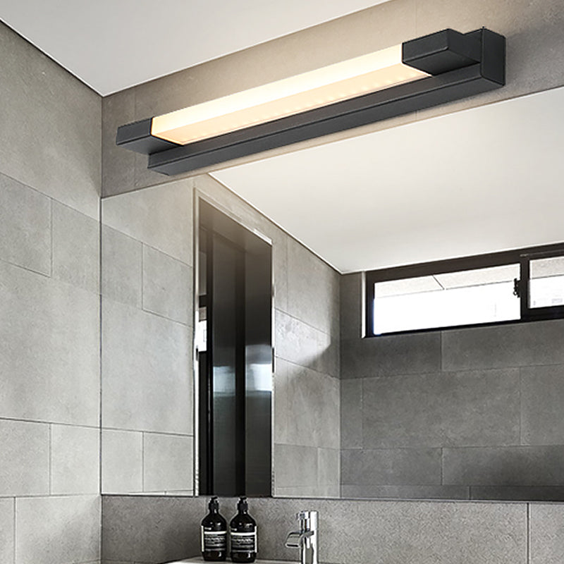 Simple Straight Vanity Mirror Light Metal LED Bathroom Wall Lamp in Black, Warm/White Light