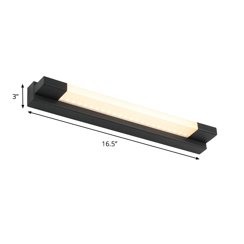 Simple Straight Vanity Mirror Light Metal LED Bathroom Wall Lamp in Black, Warm/White Light