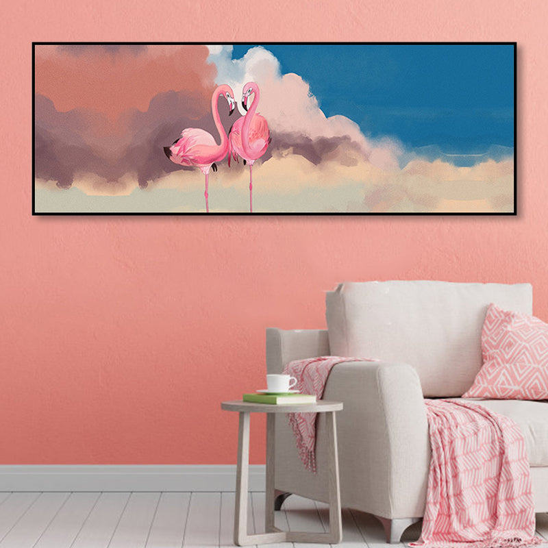 Wild Animal Wrapped Canvas Textured Tropical Style Bedroom Painting in Bright Color