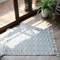 Moroccan tribal flower pattern rug blue and gray cotton rug non-slip pet-friendly washable rug for the living room