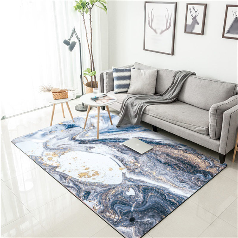 Blue Novelty Carpet Polyester Abstract Carpet Pet Friendly Washable Non-Slip Carpet for the Living Room