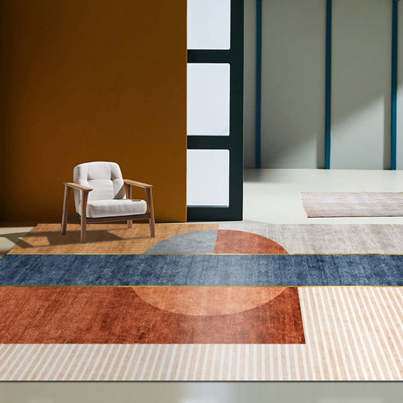 Multicolored Colorblock Indoor Carpet Synthetic Modern Area Rug Washable Non-Slip Rug for the Study
