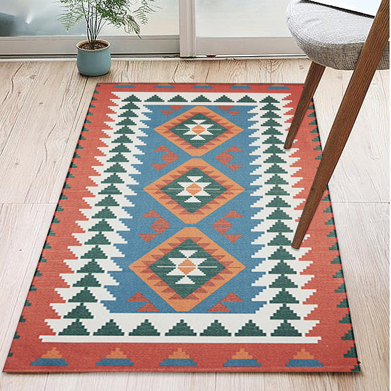 Unique Tribal Striped Pattern Rug Multicolor Southwest Rug Cotton Washable Non-Slip Pet-Friendly Rug for the Living Room