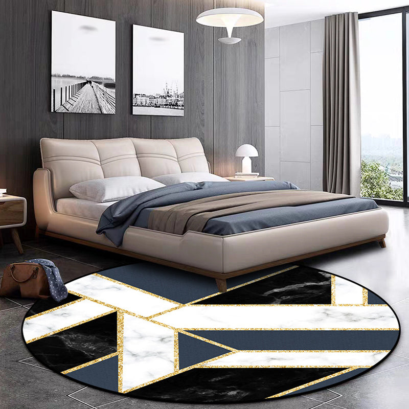 Blue Marble Surface Pattern Carpet Polyester Minimalist Carpet Washable Non-Slip Back Carpet for Decoration