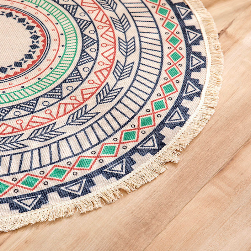 Moroccan Tribal Flower Pattern Carpet Multicolor Linen Carpet Non-Slip Pet-Friendly Washable Carpet for Bedroom