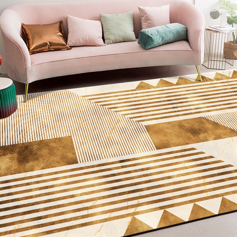 Stylish geometric patterned rug with stripes Yellow Nordic rug Polyester Washable Non-slip Pet-friendly rug for the living room